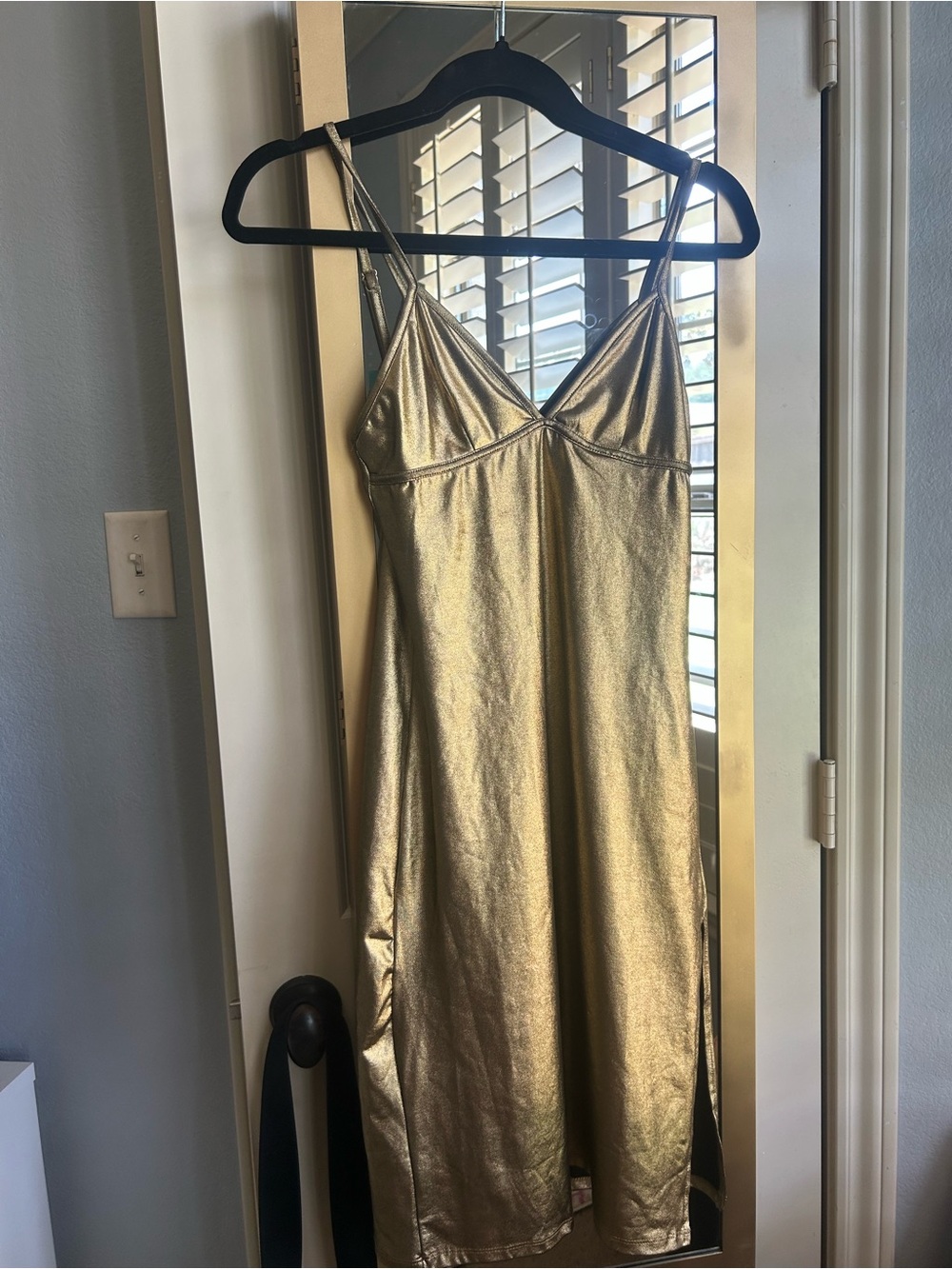 Gold Slip Chemise with Spaghetti Straps